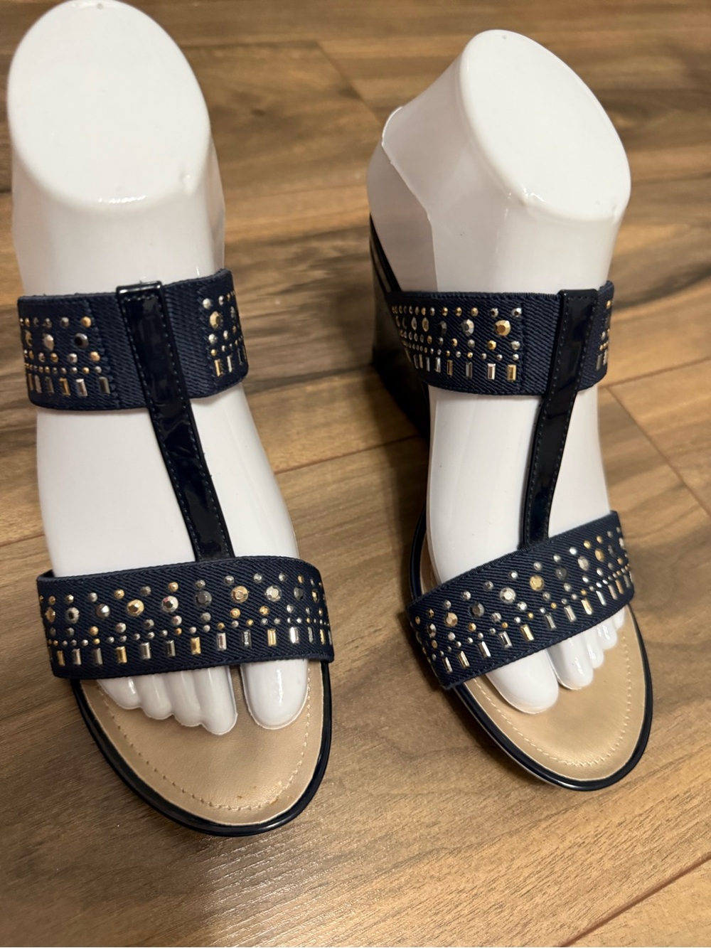 Impo Navy T-Strap Studded Sandals